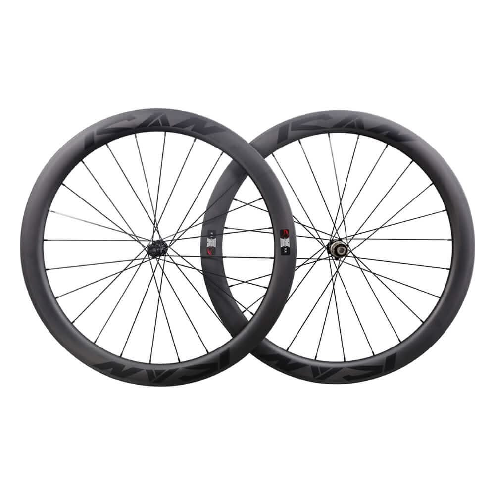 Juego de ruedas de disco de carretera ICAN 50 mm Clincher Tubeless Ready Bujes Novatec 25 / 411SB de 412 mm de ancho y radios redondos Sapim CX Leader