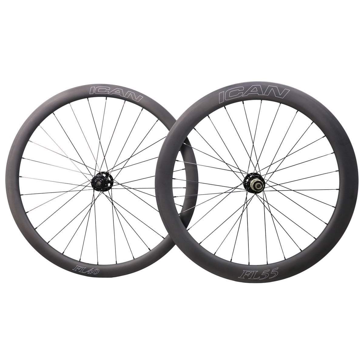 Juego de ruedas de carbono de disco de 40 mm/55 mm Serie Fast & Light-ICAN  Cycling