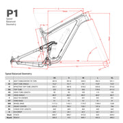 ICAN P1 Carbon MTB 148 mm Boost Frame Size Geometrie