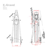 Cuadro de bicicleta ICAN X-Gravel, geometría de horquilla delantera