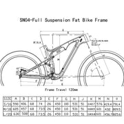 Geometría de los cuadros de bicicleta ICAN Cuadro de 16 pulgadas solamente Cuadro de bicicleta gorda de suspensión total de carbono SN04